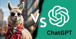 Side-by-side Llama and ChatGPT logos with comparison icons for multimodal capabilities and context window.