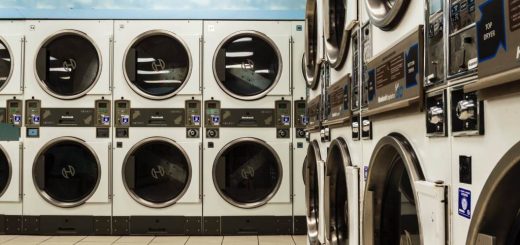Industrial washer in a professional laundry facility