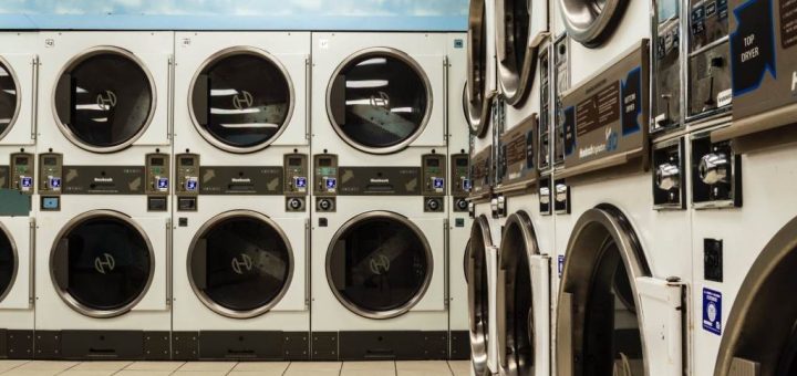 Industrial washer in a professional laundry facility