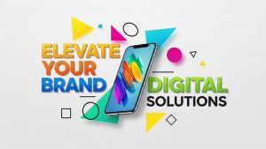 Colorful faceless digital marketing graphic with bold typography and product focus on neutral background