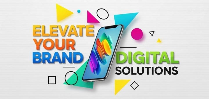 Colorful faceless digital marketing graphic with bold typography and product focus on neutral background