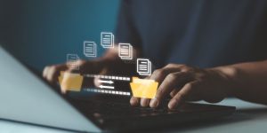 Illustration of transferring large files online using secure and fast methods.