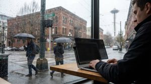 Remote worker securing WiFi network in Seattle home office