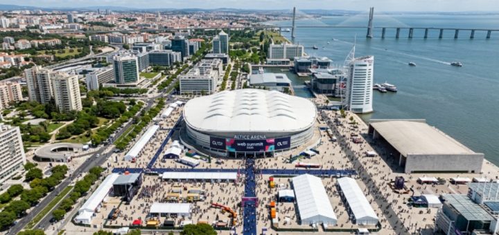 Aerial view of Altice Arena in Lisbon's Parque das Nações district, venue for Web Summit 2026